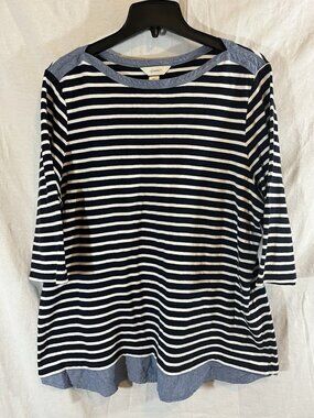 CJ Banks Women’s 2X Blue & White Striped Cotton Blouse
